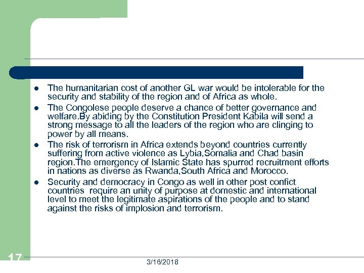 l l 17 The humanitarian cost of another GL war would be intolerable for