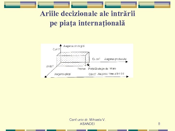Ariile decizionale intrării pe piaţa internaţională Conf. univ. dr. Mihaela V. ASANDEI 5 