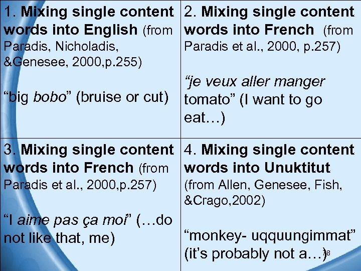 1. Mixing single content 2. Mixing single content words into English (from words into