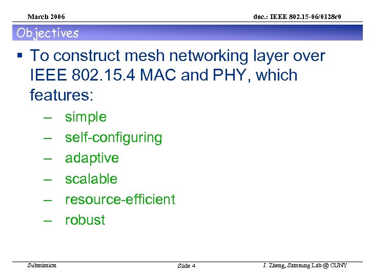 March 2006 doc. : IEEE 802. 15 -06/0128 r 0 Objectives § To construct