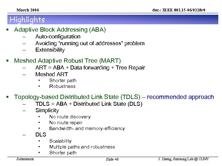 March 2006 doc. : IEEE 802. 15 -06/0128 r 0 Highlights § Adaptive Block