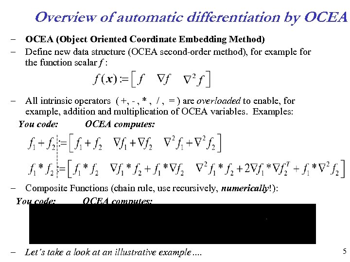 Overview of automatic differentiation by OCEA – OCEA (Object Oriented Coordinate Embedding Method) –