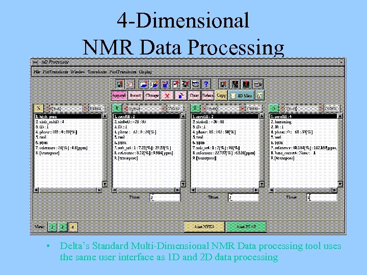 4 -Dimensional NMR Data Processing • Delta’s Standard Multi-Dimensional NMR Data processing tool uses