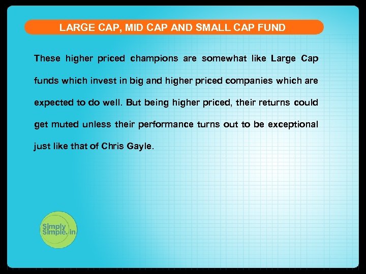 LARGE CAP, MID CAP AND SMALL CAP FUND These higher priced champions are somewhat