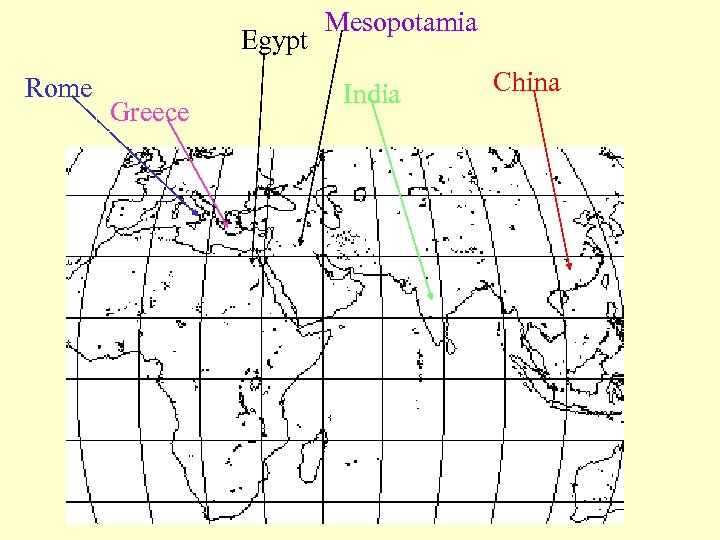 Egypt Rome Greece Mesopotamia India China 