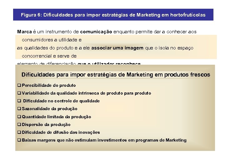 Figura 6: Dificuldades para impor estratégias de Marketing em hortofrutícolas Marca é um instrumento