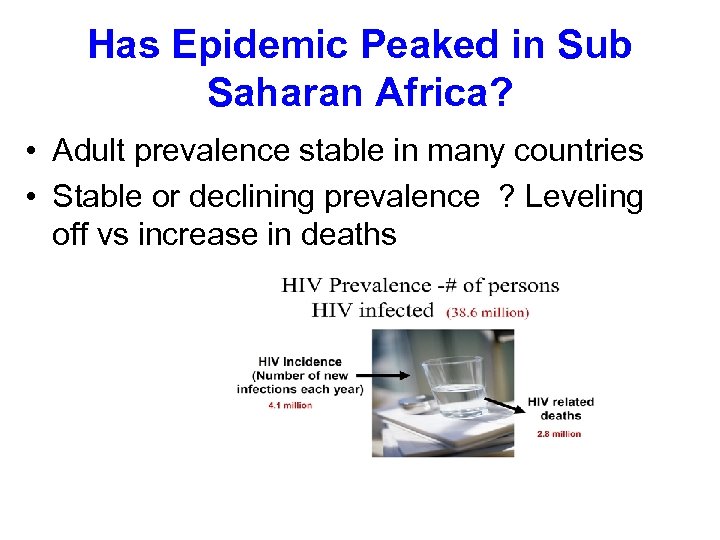 Has Epidemic Peaked in Sub Saharan Africa? • Adult prevalence stable in many countries