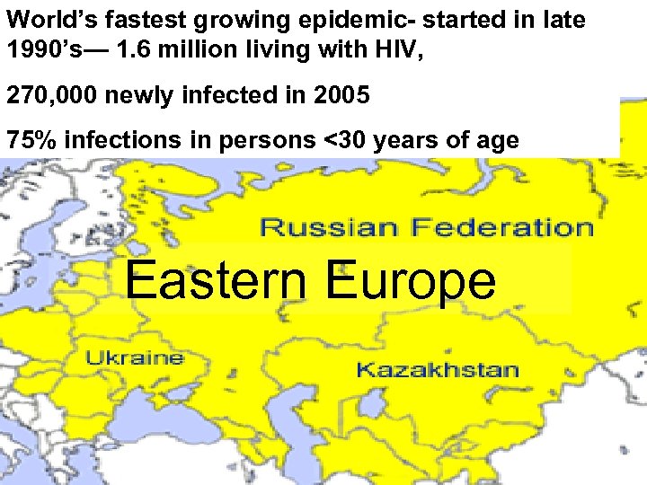 World’s fastest growing epidemic- started in late 1990’s— 1. 6 million living with HIV,