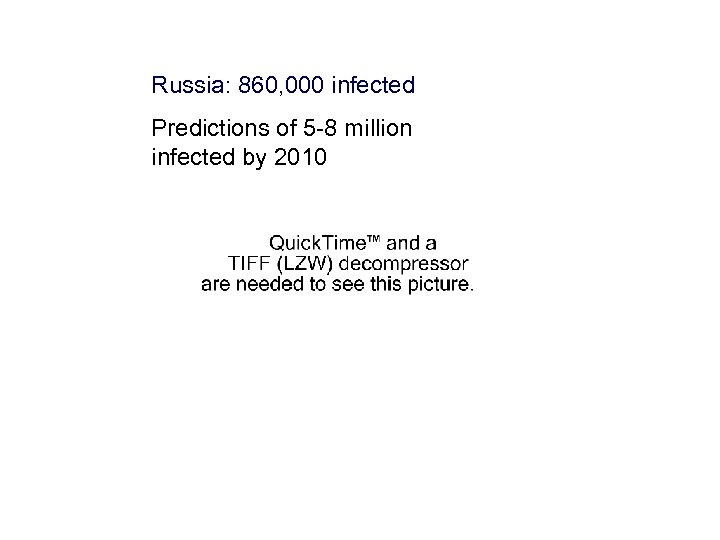 Russia: 860, 000 infected Predictions of 5 -8 million infected by 2010 