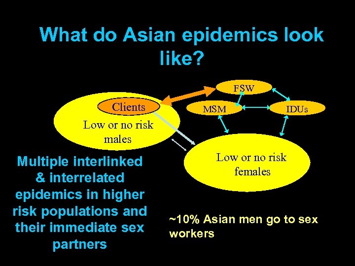 What do Asian epidemics look like? FSW Clients MSM IDUs Low or no risk