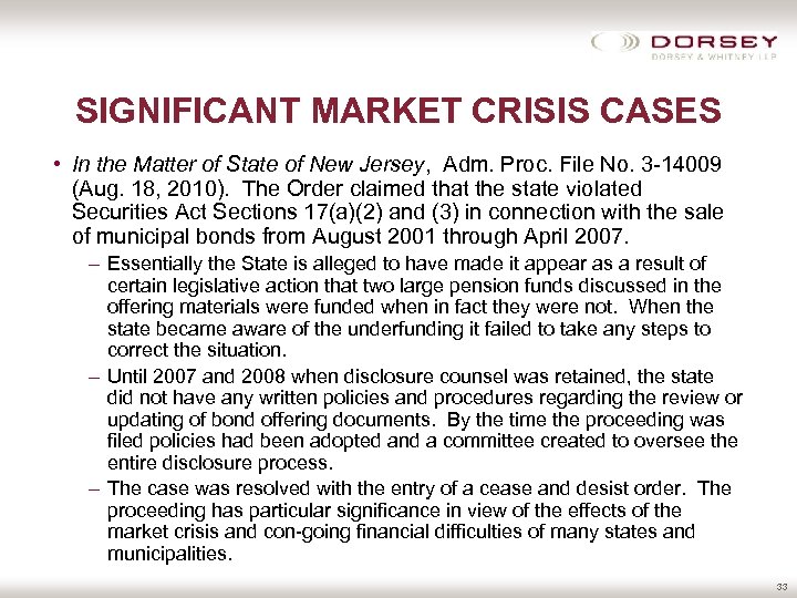 SIGNIFICANT MARKET CRISIS CASES • In the Matter of State of New Jersey, Adm.