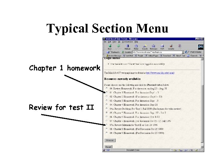 Typical Section Menu Chapter 1 homework Review for test II 