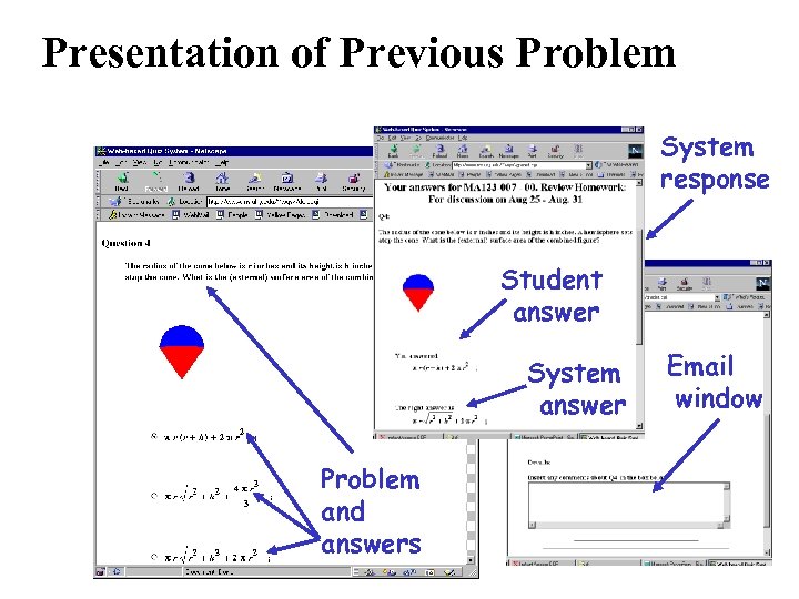 Presentation of Previous Problem System response Student answer System answer Problem and answers Email