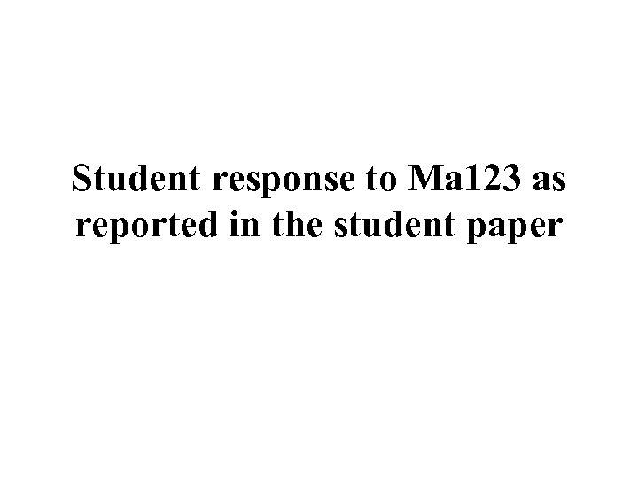 Student response to Ma 123 as reported in the student paper 