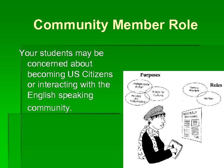 Community Member Role Your students may be concerned about becoming US Citizens or interacting