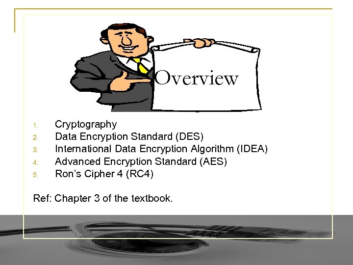 Overview 1. 2. 3. 4. 5. Cryptography Data Encryption Standard (DES) International Data Encryption