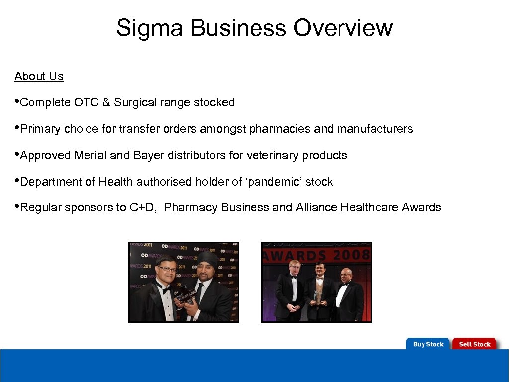 Sigma Business Overview About Us • Complete OTC & Surgical range stocked • Primary
