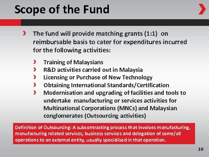 Scope of the Fund The fund will provide matching grants (1: 1) on reimbursable