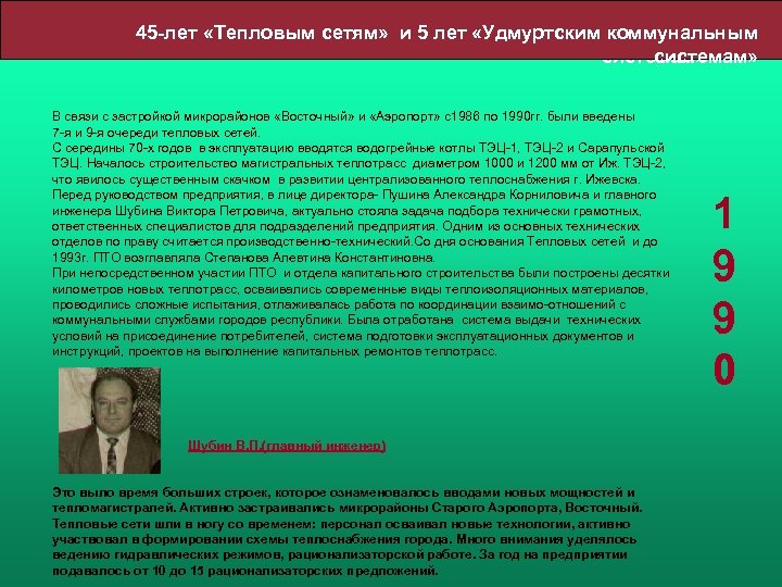 45 -лет «Тепловым сетям» и 5 лет «Удмуртским коммунальным системам» В связи с застройкой