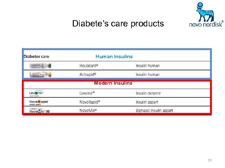 Diabete’s care products Human Insulins Modern Insulins 13 