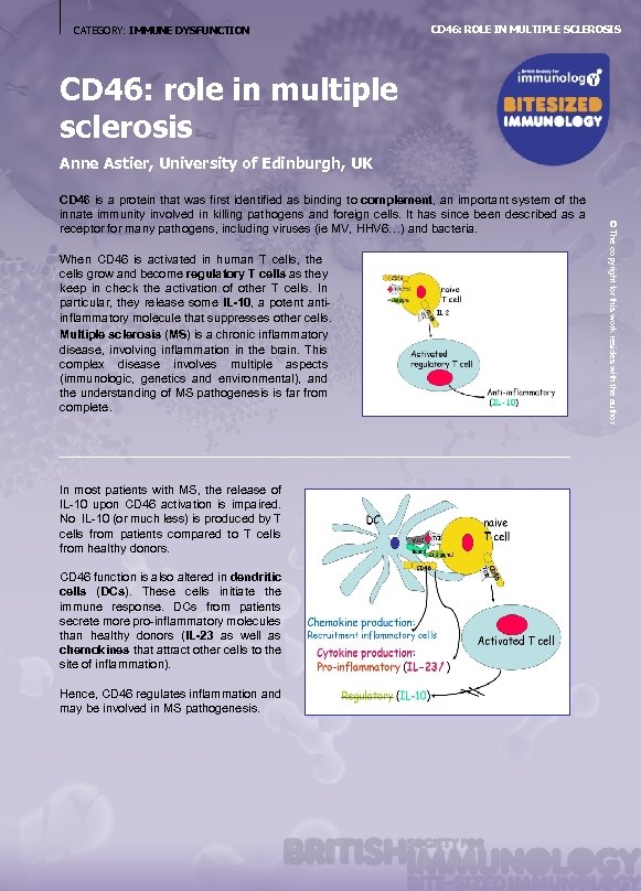 CATEGORY: IMMUNE DYSFUNCTION CD 46: ROLE IN MULTIPLE SCLEROSIS CD 46: role in multiple
