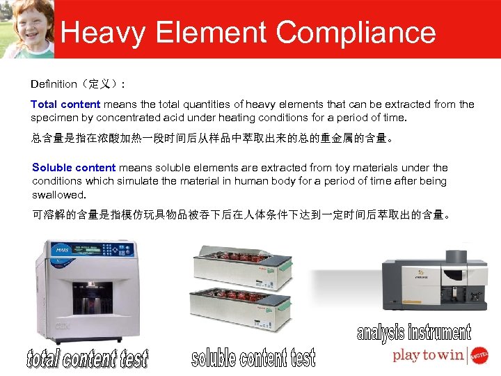 Heavy Element Compliance Definition（定义）: Total content means the total quantities of heavy elements that