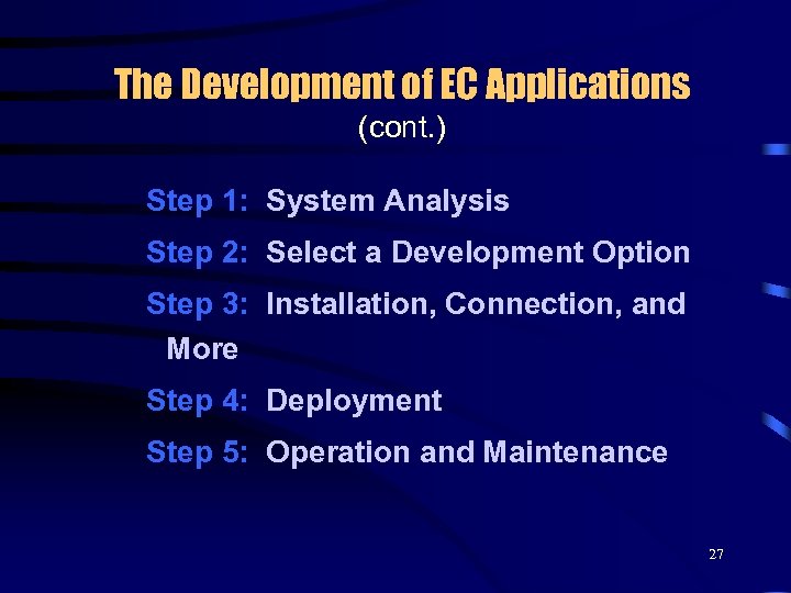 The Development of EC Applications (cont. ) Step 1: System Analysis Step 2: Select