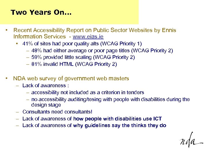 Two Years On… • Recent Accessibility Report on Public Sector Websites by Ennis Information