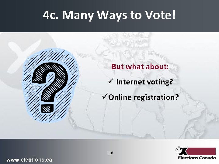 4 c. Many Ways to Vote! But what about: ü Internet voting? üOnline registration?