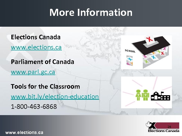 More Information Elections Canada www. elections. ca Parliament of Canada www. parl. gc. ca