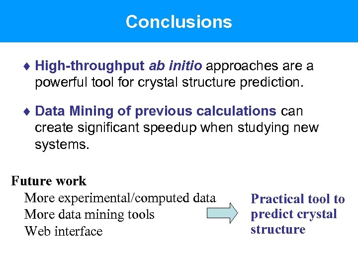 Conclusions ¨ High-throughput ab initio approaches are a powerful tool for crystal structure prediction.