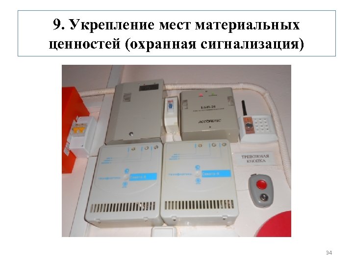 9. Укрепление мест материальных ценностей (охранная сигнализация) 34 