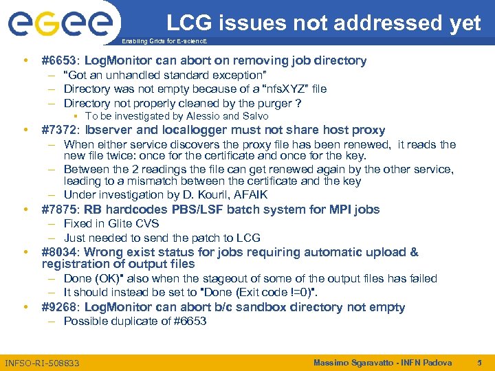 LCG issues not addressed yet Enabling Grids for E-scienc. E • #6653: Log. Monitor