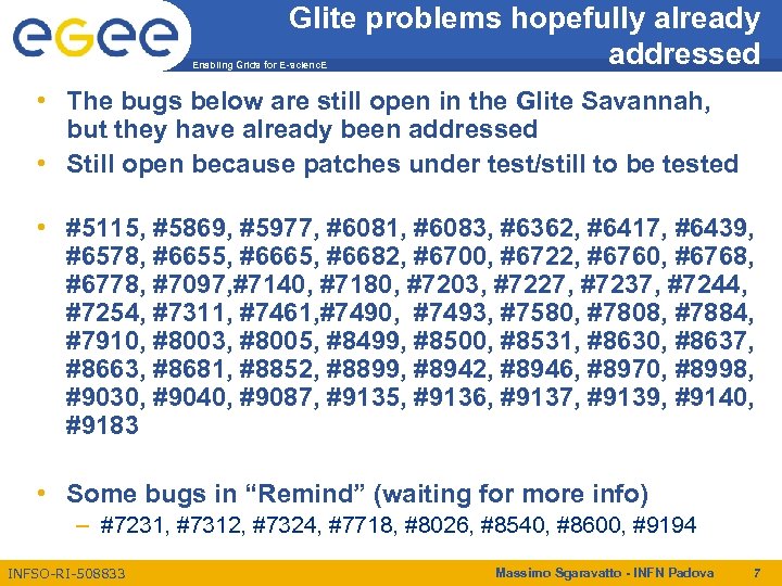 Glite problems hopefully already addressed Enabling Grids for E-scienc. E • The bugs below