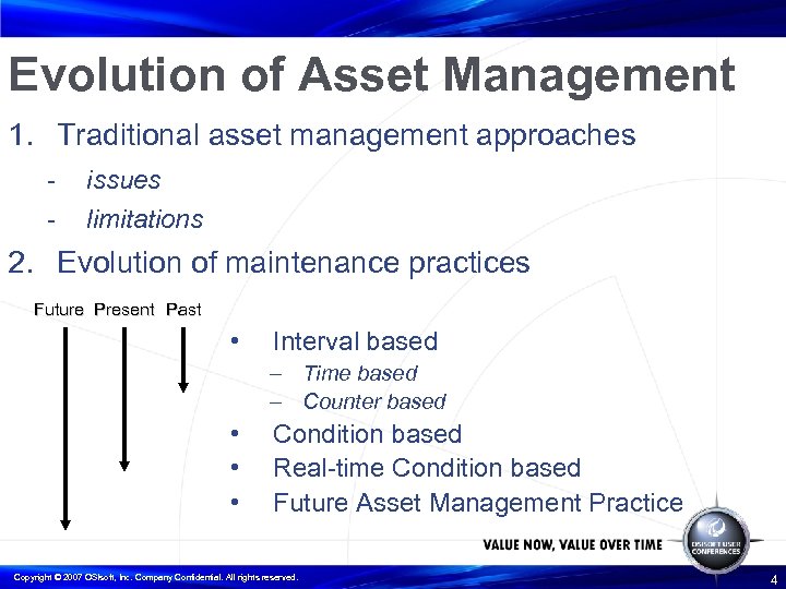 Evolution of Asset Management 1. Traditional asset management approaches - issues limitations 2. Evolution