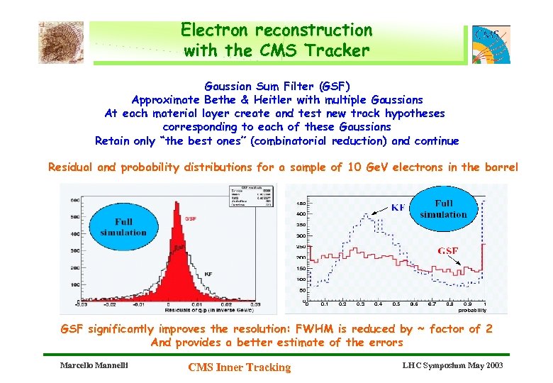 Electron reconstruction with the CMS Tracker Gaussian Sum Filter (GSF) Approximate Bethe & Heitler
