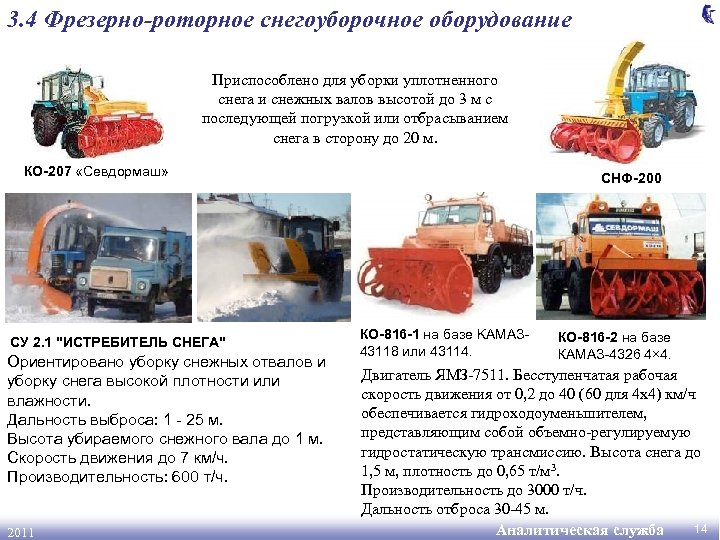 3. 4 Фрезерно-роторное снегоуборочное оборудование Приспособлено для уборки уплотненного снега и снежных валов высотой