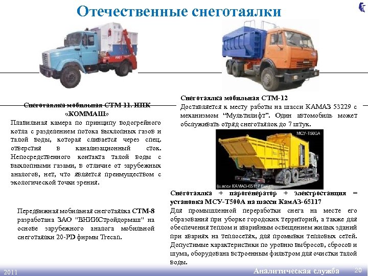 Отечественные снеготаялки Снеготаялка мобильная СТМ-11. НПК «КОММАШ» Плавильная камера по принципу водогрейного котла с