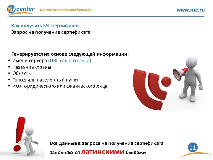 Как получить SSL-сертификат Запрос на получение сертификата • • • Генерируется на основе следующей