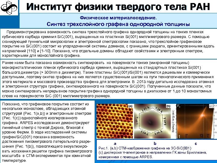 Институт физики твердого тела РАН Физическое материаловедение. Синтез трехслойного графена однородной толщины Продемонстрирована возможность