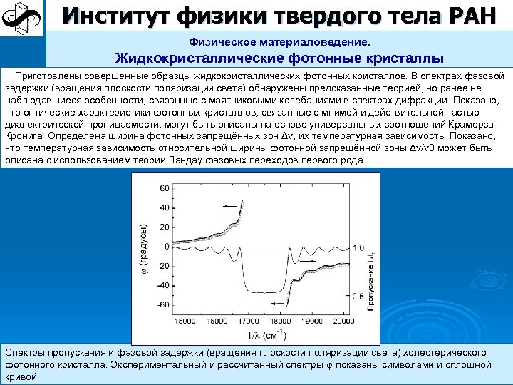 Институт физики твердого тела РАН Физическое материаловедение. Жидкокристаллические фотонные кристаллы Приготовлены совершенные образцы жидкокристаллических