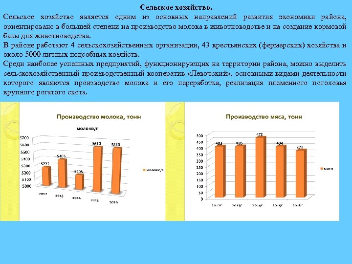Сельское хозяйство. Сельское хозяйство является одним из основных направлений развития экономики района, ориентировано в