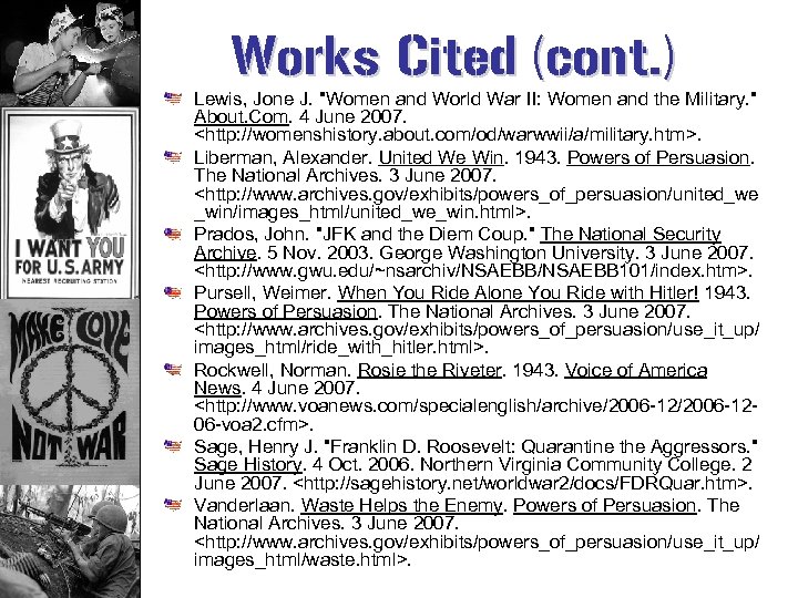 Works Cited (cont. ) Lewis, Jone J. 