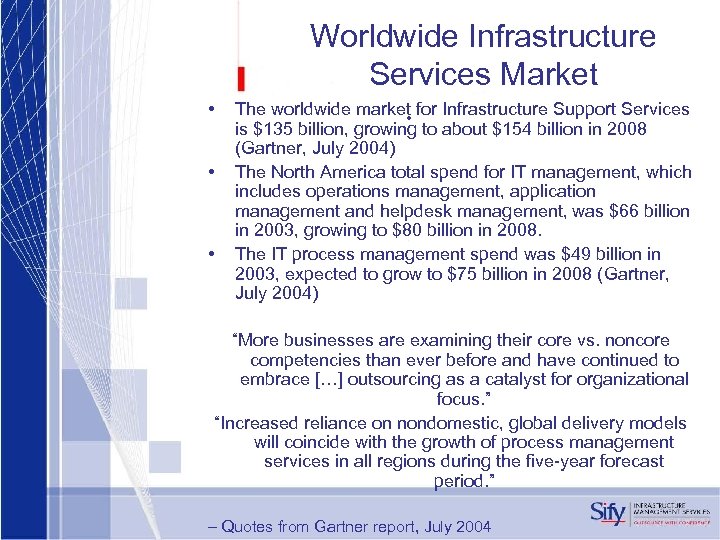 Worldwide Infrastructure Services Market • • • The worldwide market for Infrastructure Support Services