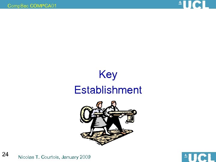 Comp. Sec COMPGA 01 Key Establishment 24 Nicolas T. Courtois, January 2009 