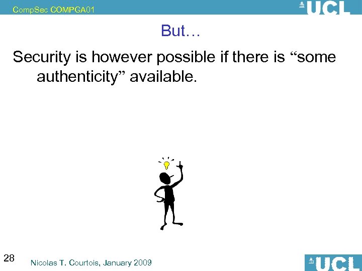 Comp. Sec COMPGA 01 But… Security is however possible if there is “some authenticity”