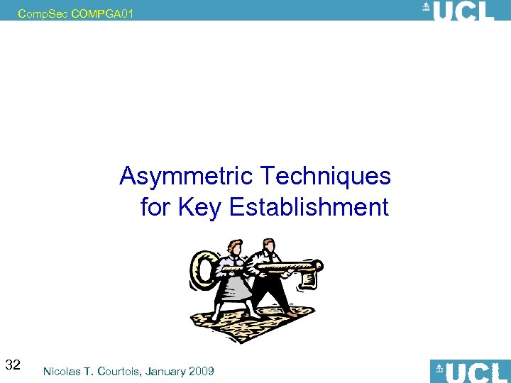 Comp. Sec COMPGA 01 Asymmetric Techniques for Key Establishment 32 Nicolas T. Courtois, January