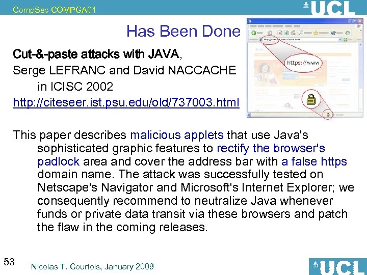Comp. Sec COMPGA 01 Has Been Done Cut-&-paste attacks with JAVA, Serge LEFRANC and