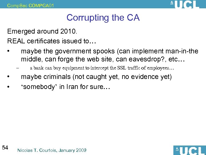 Comp. Sec COMPGA 01 Corrupting the CA Emerged around 2010. REAL certificates issued to…