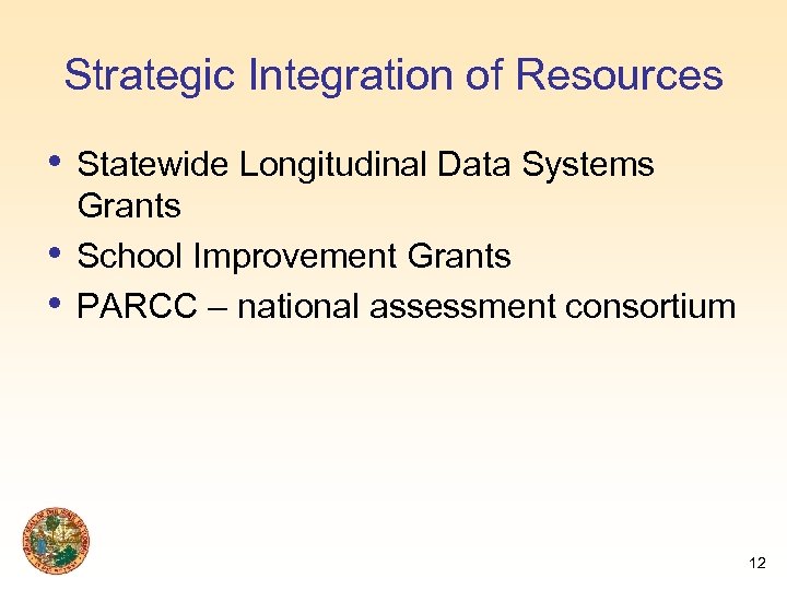 Strategic Integration of Resources • • • Statewide Longitudinal Data Systems Grants School Improvement
